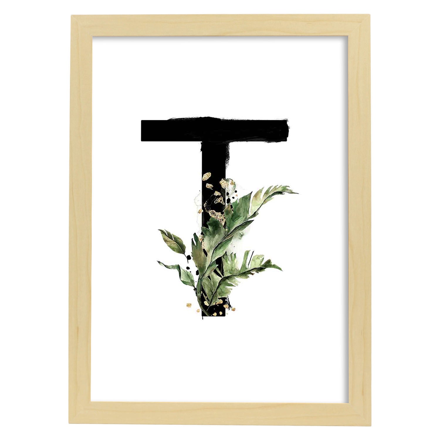 Poster de letra T. Lámina estilo Jungla Negra con imágenes del alfabeto.-Artwork-Nacnic-A3-Marco Madera clara-Nacnic Estudio SL