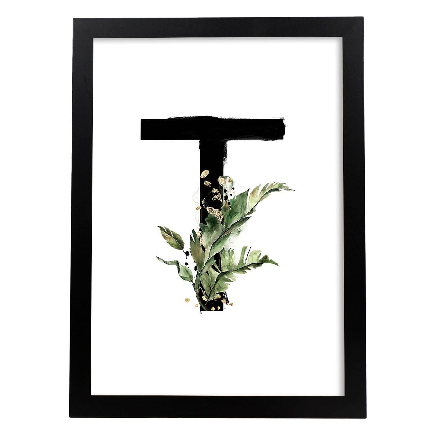 Poster de letra T. Lámina estilo Jungla Negra con imágenes del alfabeto.-Artwork-Nacnic-A3-Marco Negro-Nacnic Estudio SL