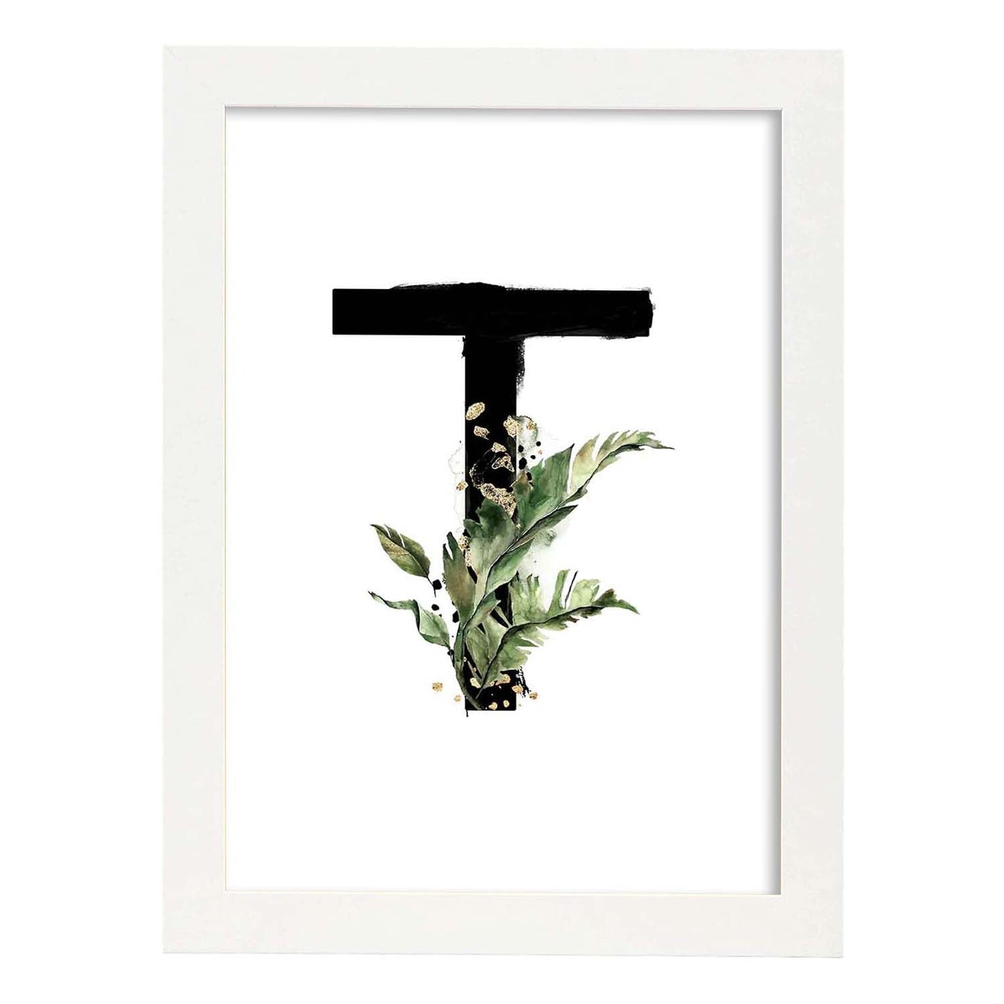 Poster de letra T. Lámina estilo Jungla Negra con imágenes del alfabeto.-Artwork-Nacnic-A4-Marco Blanco-Nacnic Estudio SL