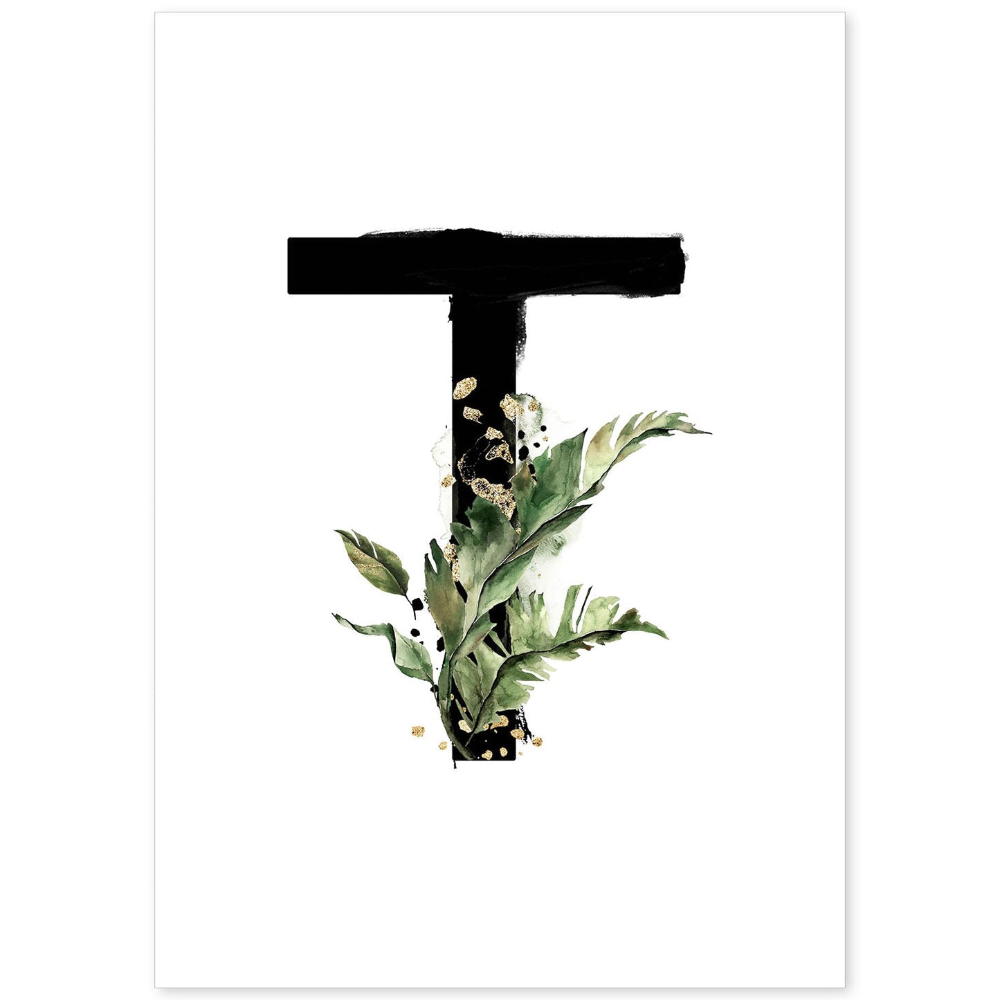 Poster de letra T. Lámina estilo Jungla Negra con imágenes del alfabeto.-Artwork-Nacnic-A4-Sin marco-Nacnic Estudio SL