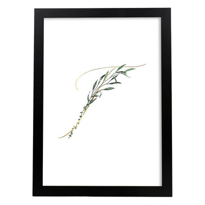 Poster de letra T. Lámina estilo Verde Fino con imágenes del alfabeto.-Artwork-Nacnic-A4-Marco Negro-Nacnic Estudio SL