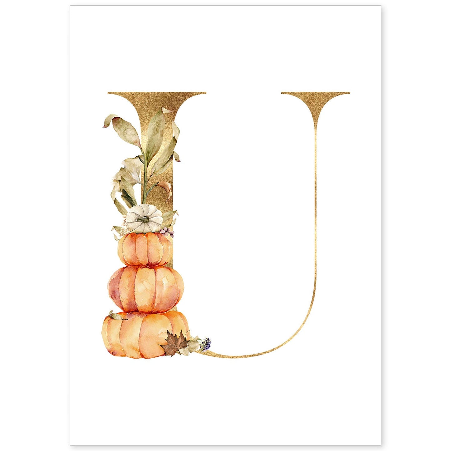 Poster de letra U. Lámina estilo Dorado Floral con imágenes del alfabeto.-Artwork-Nacnic-A4-Sin marco-Nacnic Estudio SL