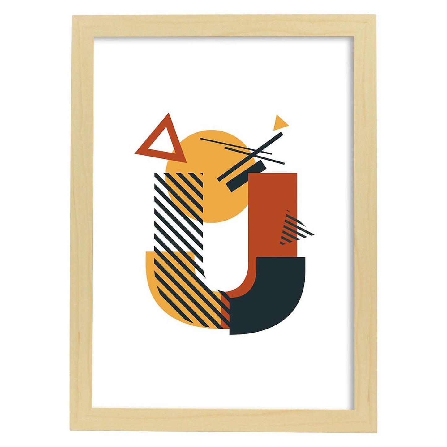 Poster de letra U. Lámina estilo Geometria con formas con imágenes del alfabeto.-Artwork-Nacnic-A3-Marco Madera clara-Nacnic Estudio SL