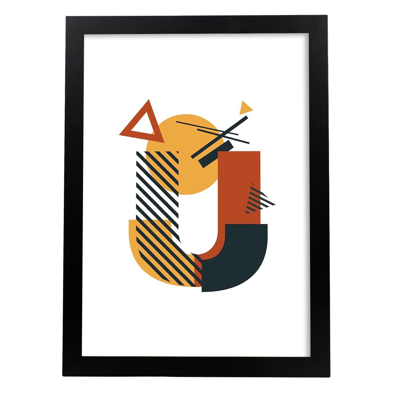 Poster de letra U. Lámina estilo Geometria con formas con imágenes del alfabeto.-Artwork-Nacnic-A3-Marco Negro-Nacnic Estudio SL