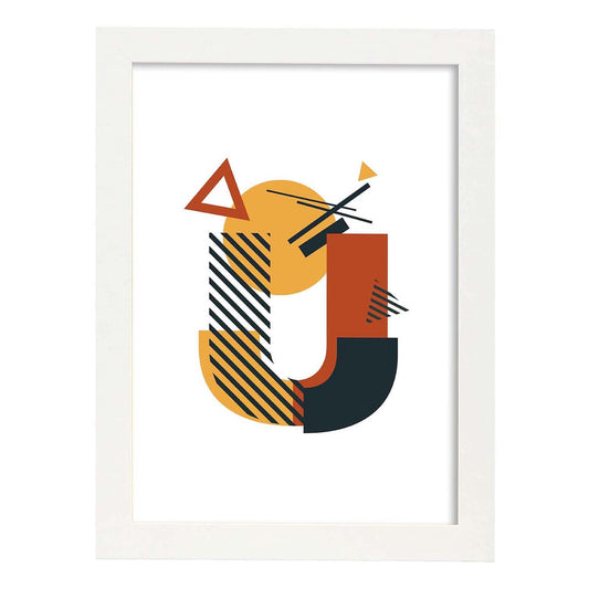 Poster de letra U. Lámina estilo Geometria con formas con imágenes del alfabeto.-Artwork-Nacnic-A4-Marco Blanco-Nacnic Estudio SL