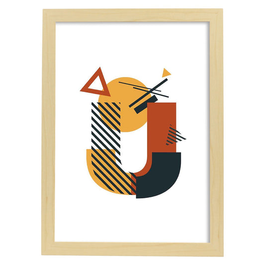 Poster de letra U. Lámina estilo Geometria con formas con imágenes del alfabeto.-Artwork-Nacnic-A4-Marco Madera clara-Nacnic Estudio SL