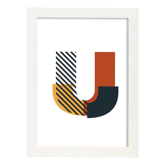 Poster de letra U. Lámina estilo Geometria con imágenes del alfabeto.-Artwork-Nacnic-A4-Marco Blanco-Nacnic Estudio SL