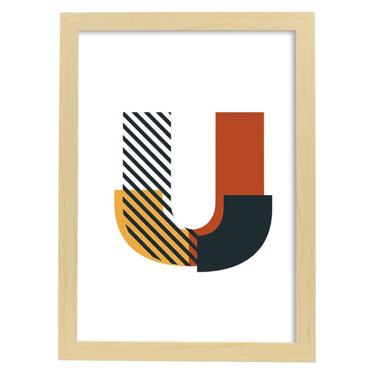 Poster de letra U. Lámina estilo Geometria con imágenes del alfabeto.-Artwork-Nacnic-A4-Marco Madera clara-Nacnic Estudio SL