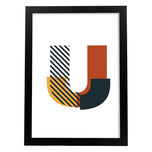 Poster de letra U. Lámina estilo Geometria con imágenes del alfabeto.-Artwork-Nacnic-A4-Marco Negro-Nacnic Estudio SL