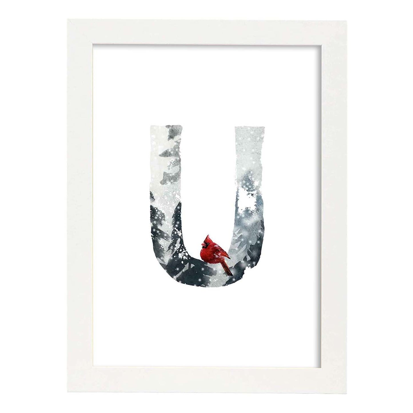 Poster de letra U. Lámina estilo Invierno con imágenes del alfabeto.-Artwork-Nacnic-A3-Marco Blanco-Nacnic Estudio SL