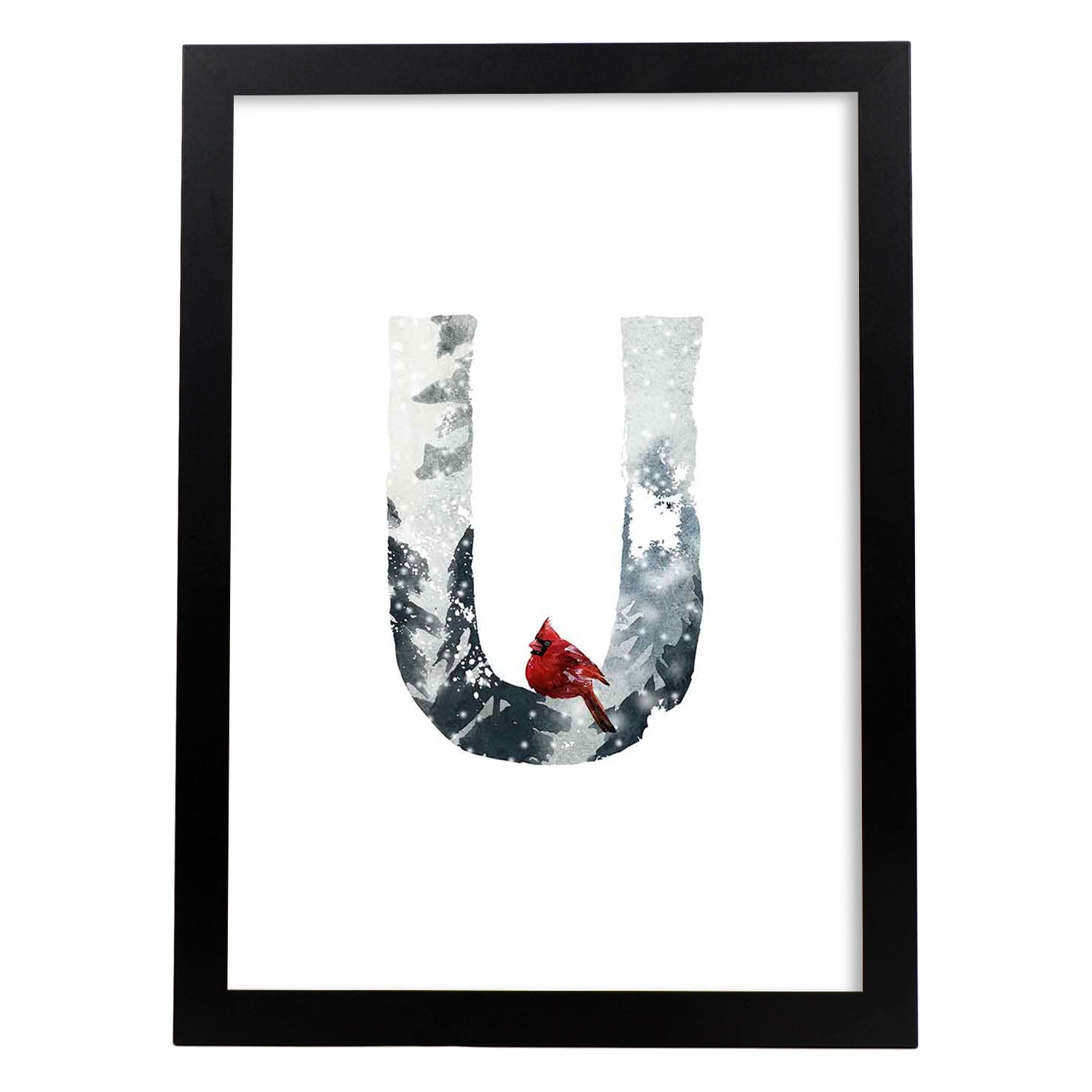 Poster de letra U. Lámina estilo Invierno con imágenes del alfabeto.-Artwork-Nacnic-A3-Marco Negro-Nacnic Estudio SL