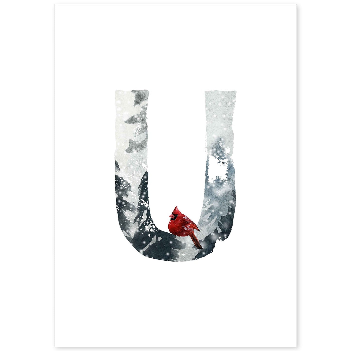 Poster de letra U. Lámina estilo Invierno con imágenes del alfabeto.-Artwork-Nacnic-A4-Sin marco-Nacnic Estudio SL