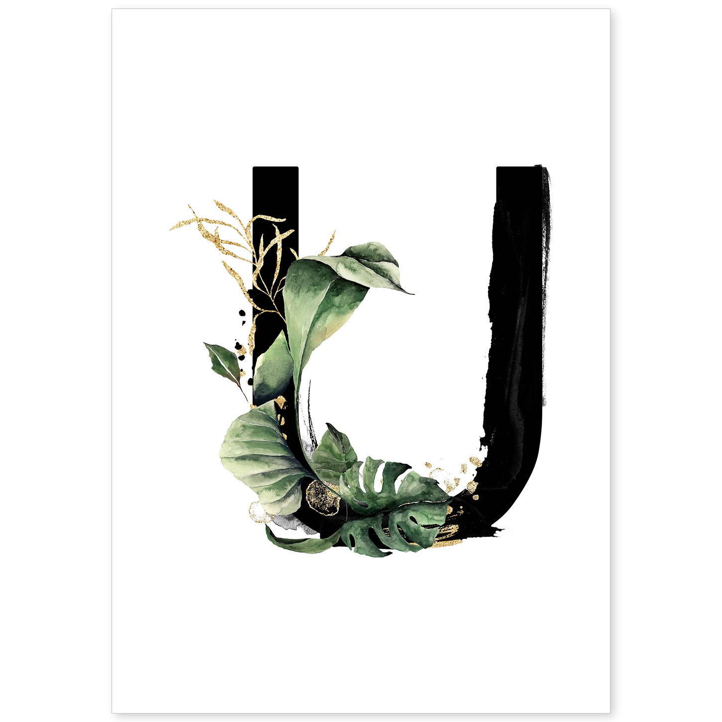 Poster de letra U. Lámina estilo Jungla Negra con imágenes del alfabeto.-Artwork-Nacnic-A4-Sin marco-Nacnic Estudio SL