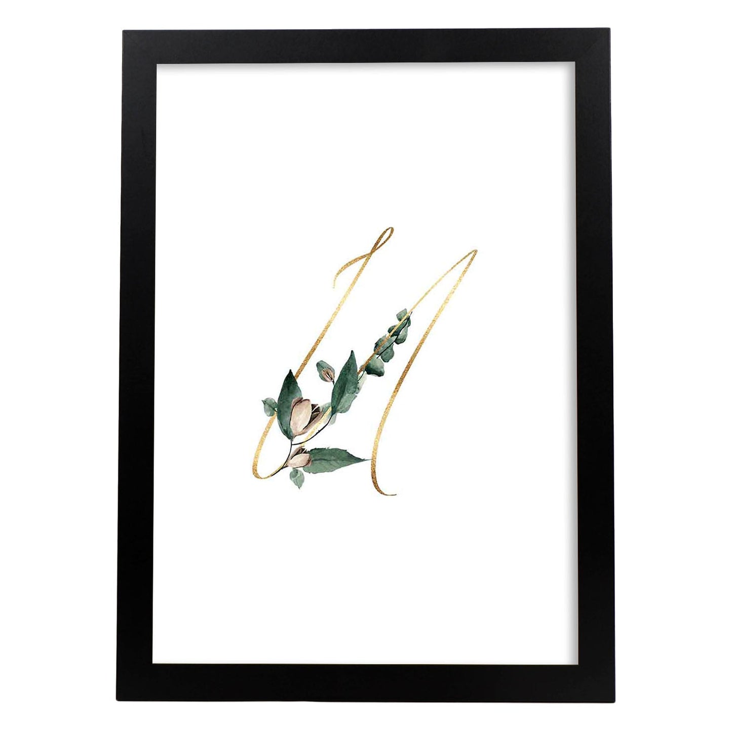 Poster de letra U. Lámina estilo Verde Fino con imágenes del alfabeto.-Artwork-Nacnic-A3-Marco Negro-Nacnic Estudio SL