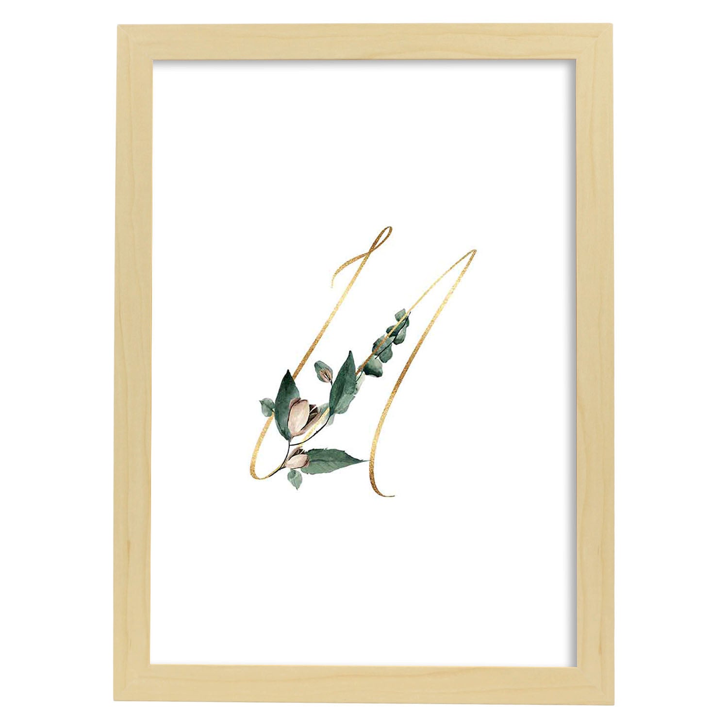 Poster de letra U. Lámina estilo Verde Fino con imágenes del alfabeto.-Artwork-Nacnic-A4-Marco Madera clara-Nacnic Estudio SL