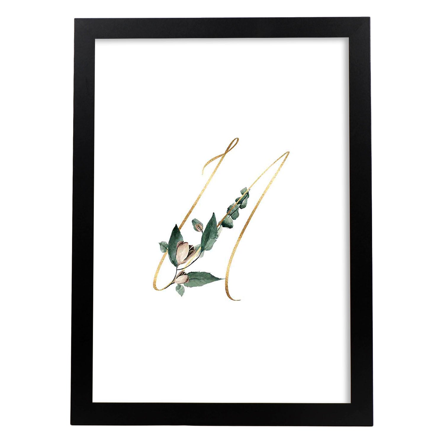 Poster de letra U. Lámina estilo Verde Fino con imágenes del alfabeto.-Artwork-Nacnic-A4-Marco Negro-Nacnic Estudio SL