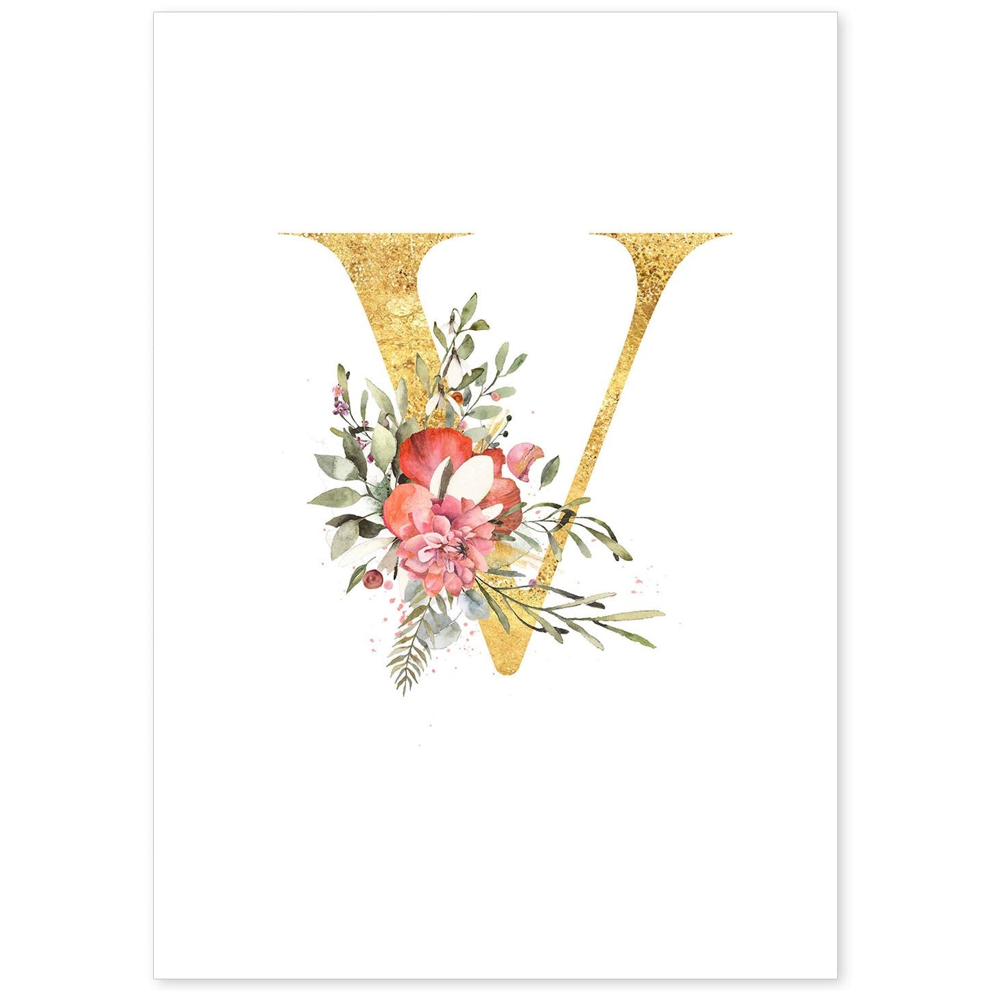 Poster de letra V. Lámina estilo Dorado Rosa con imágenes del alfabeto.-Artwork-Nacnic-A4-Sin marco-Nacnic Estudio SL