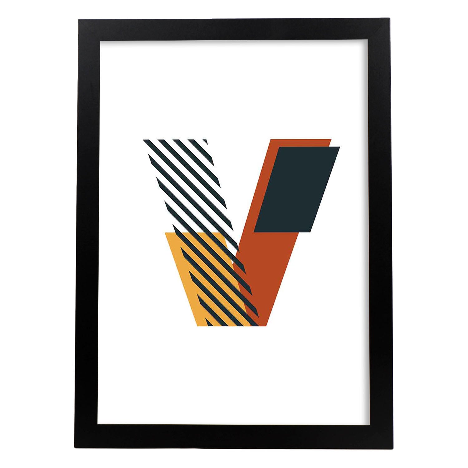 Poster de letra V. Lámina estilo Geometria con imágenes del alfabeto.-Artwork-Nacnic-A3-Marco Negro-Nacnic Estudio SL