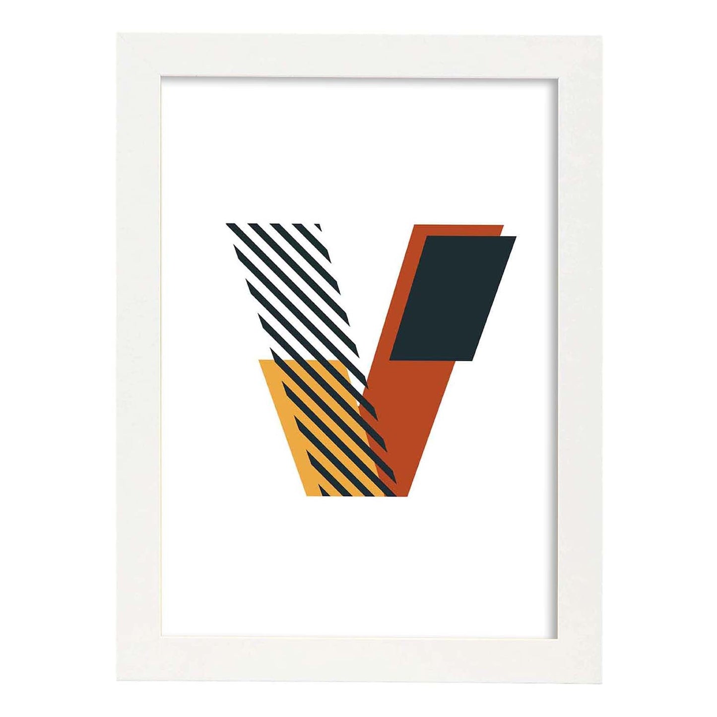 Poster de letra V. Lámina estilo Geometria con imágenes del alfabeto.-Artwork-Nacnic-A4-Marco Blanco-Nacnic Estudio SL