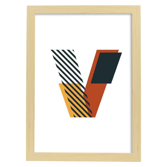 Poster de letra V. Lámina estilo Geometria con imágenes del alfabeto.-Artwork-Nacnic-A4-Marco Madera clara-Nacnic Estudio SL