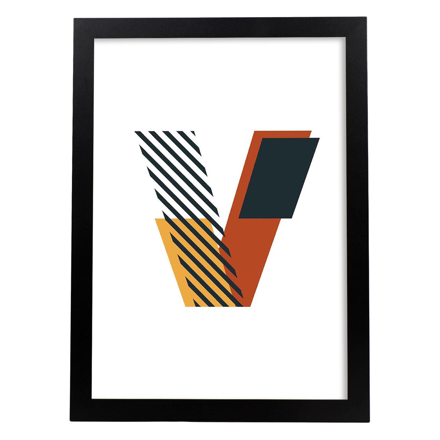 Poster de letra V. Lámina estilo Geometria con imágenes del alfabeto.-Artwork-Nacnic-A4-Marco Negro-Nacnic Estudio SL