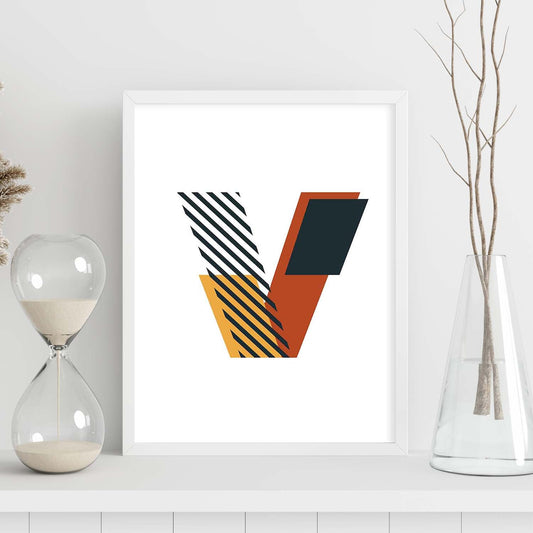 Poster de letra V. Lámina estilo Geometria con imágenes del alfabeto.-Artwork-Nacnic-Nacnic Estudio SL