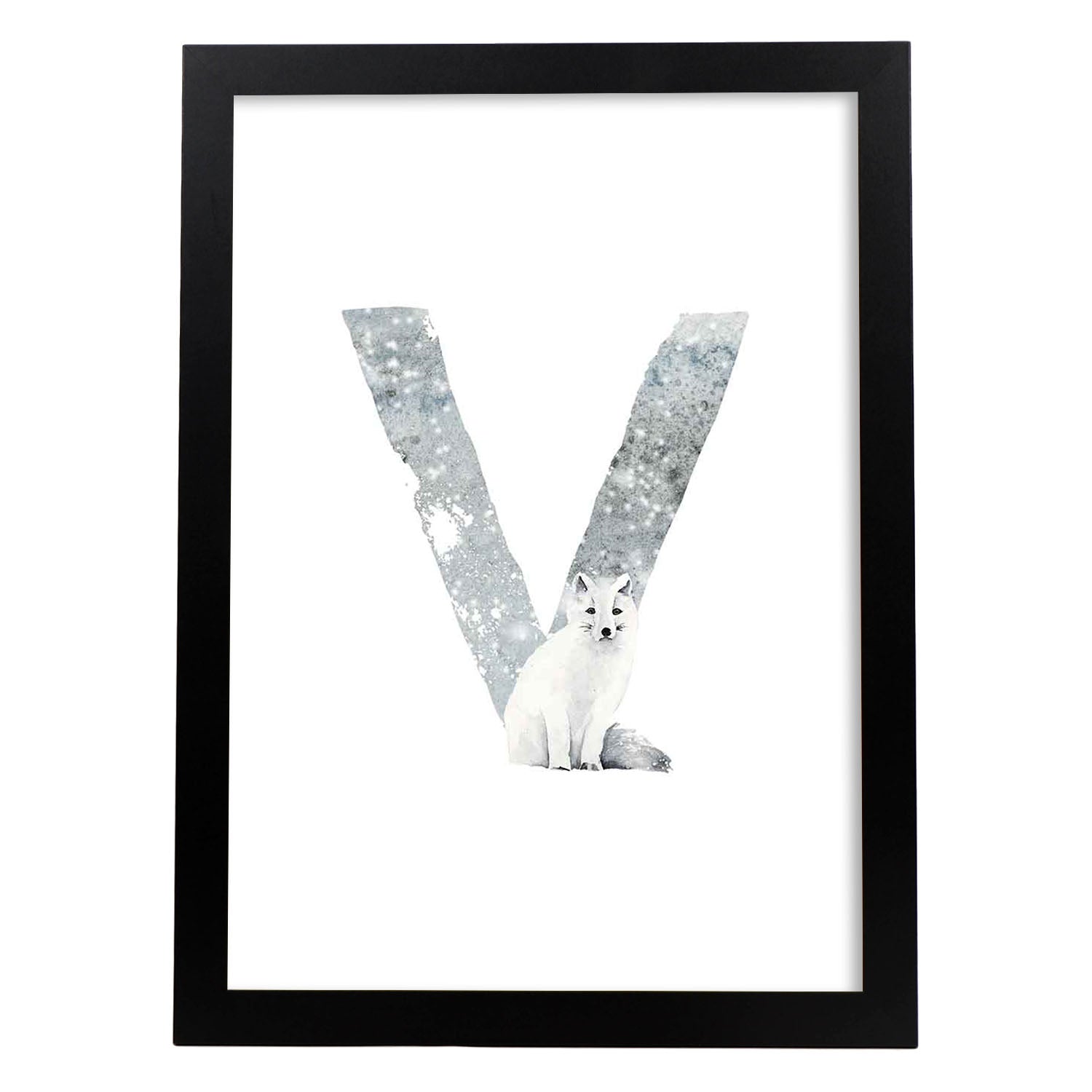 Poster de letra V. Lámina estilo Invierno con imágenes del alfabeto.-Artwork-Nacnic-A3-Marco Negro-Nacnic Estudio SL