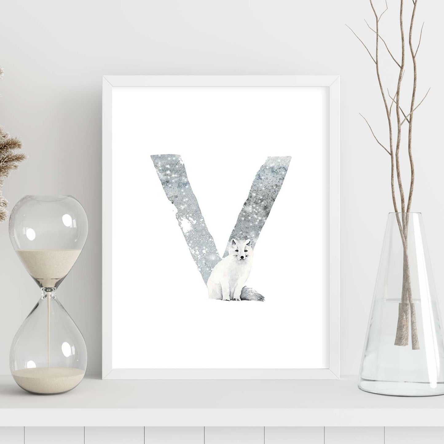 Poster de letra V. Lámina estilo Invierno con imágenes del alfabeto.-Artwork-Nacnic-Nacnic Estudio SL