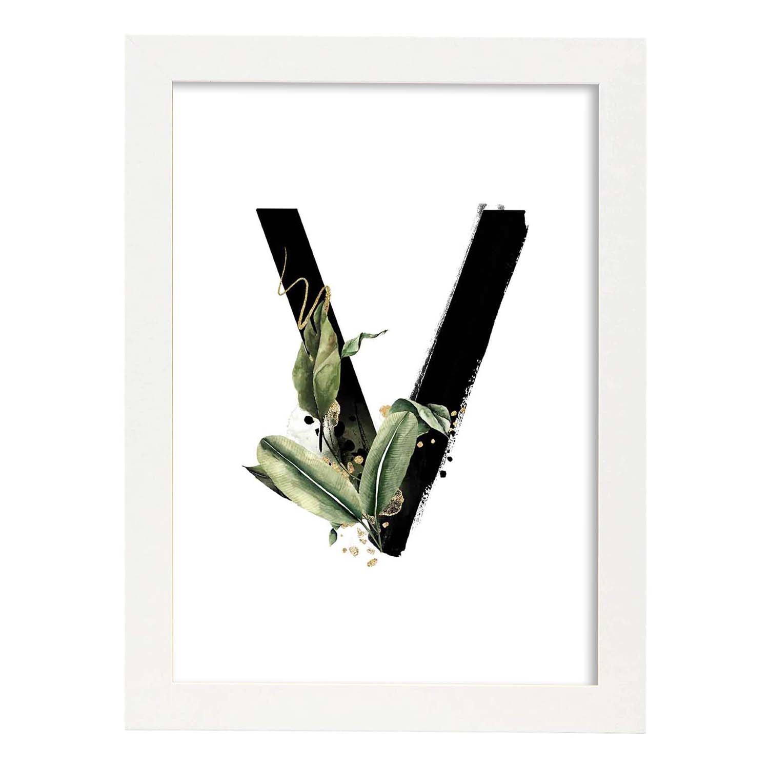Poster de letra V. Lámina estilo Jungla Negra con imágenes del alfabeto.-Artwork-Nacnic-A3-Marco Blanco-Nacnic Estudio SL