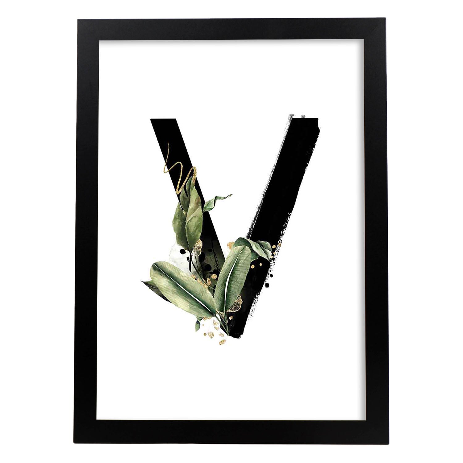 Poster de letra V. Lámina estilo Jungla Negra con imágenes del alfabeto.-Artwork-Nacnic-A3-Marco Negro-Nacnic Estudio SL
