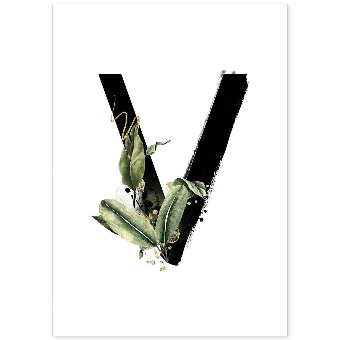 Poster de letra V. Lámina estilo Jungla Negra con imágenes del alfabeto.-Artwork-Nacnic-A4-Sin marco-Nacnic Estudio SL