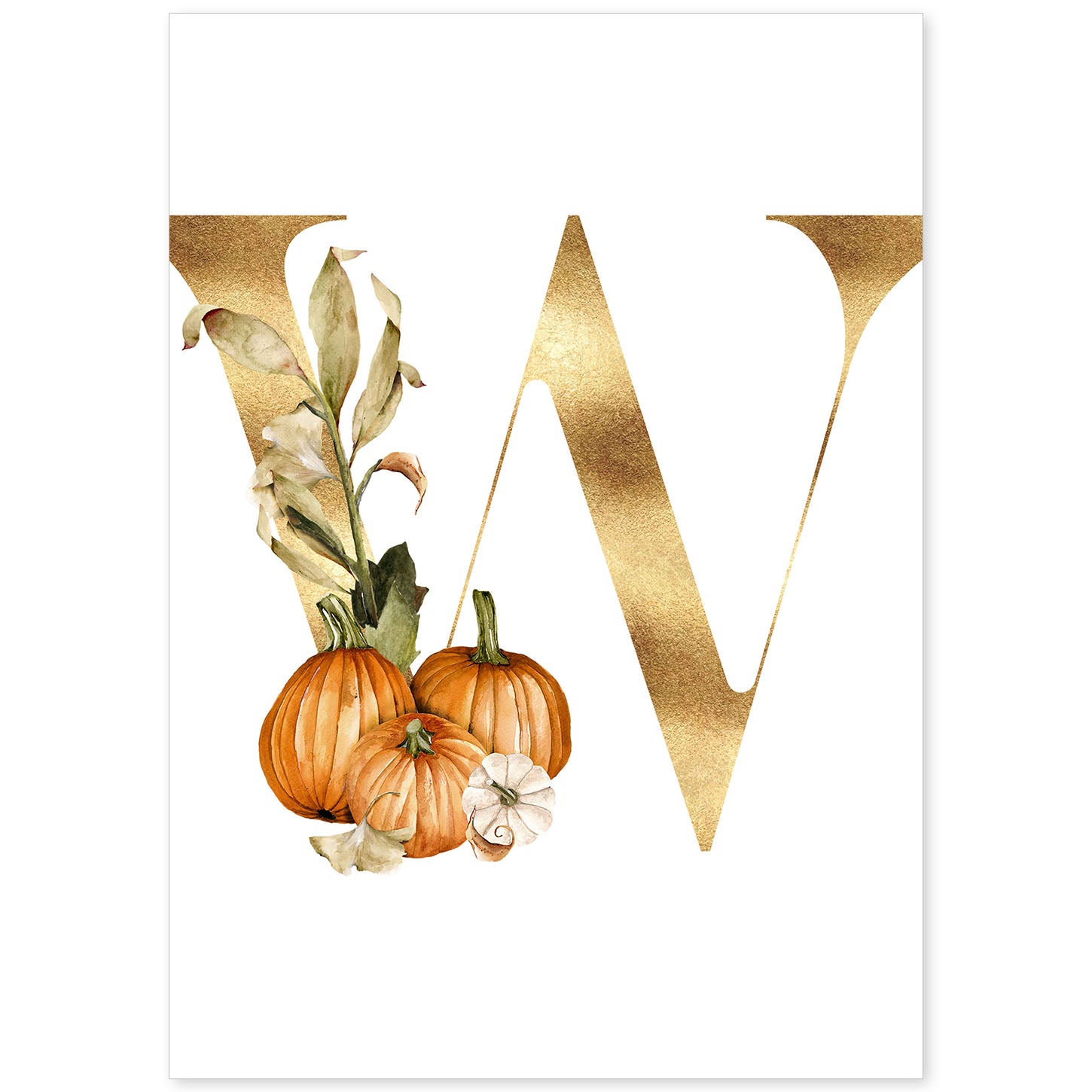 Poster de letra W. Lámina estilo Dorado Floral con imágenes del alfabeto.-Artwork-Nacnic-A4-Sin marco-Nacnic Estudio SL