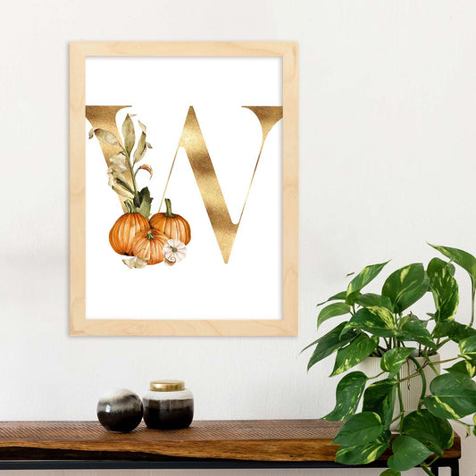 Poster de letra W. Lámina estilo Dorado Floral con imágenes del alfabeto.-Artwork-Nacnic-Nacnic Estudio SL