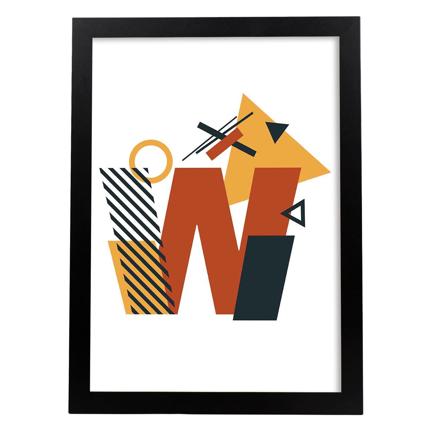 Poster de letra W. Lámina estilo Geometria con formas con imágenes del alfabeto.-Artwork-Nacnic-A3-Marco Negro-Nacnic Estudio SL