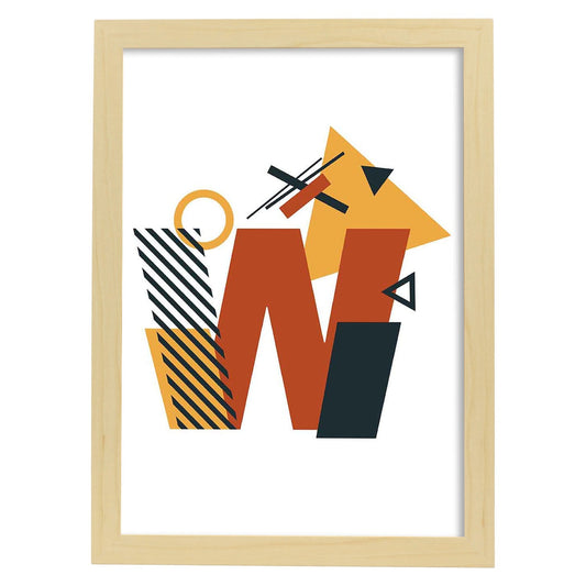Poster de letra W. Lámina estilo Geometria con formas con imágenes del alfabeto.-Artwork-Nacnic-A4-Marco Madera clara-Nacnic Estudio SL