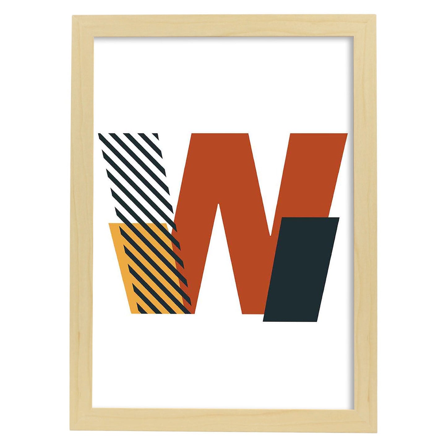 Poster de letra W. Lámina estilo Geometria con imágenes del alfabeto.-Artwork-Nacnic-A3-Marco Madera clara-Nacnic Estudio SL