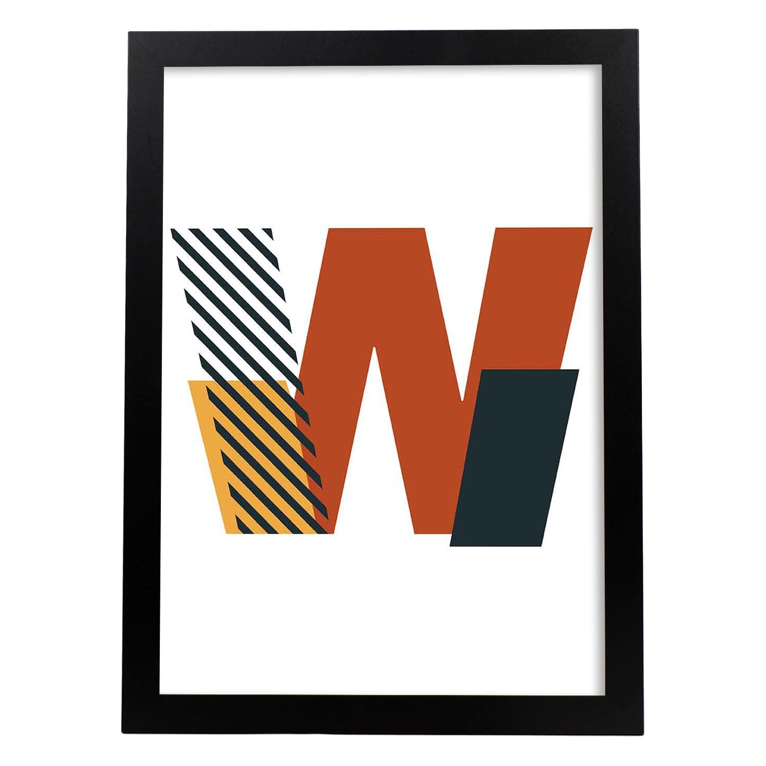 Poster de letra W. Lámina estilo Geometria con imágenes del alfabeto.-Artwork-Nacnic-A3-Marco Negro-Nacnic Estudio SL