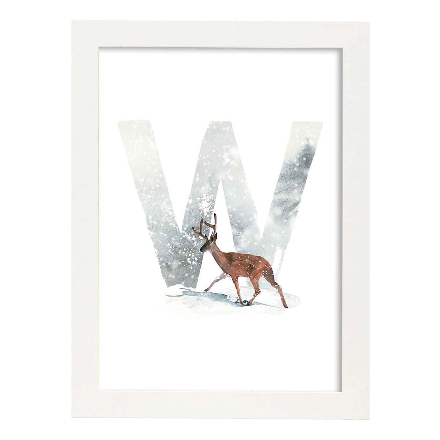 Poster de letra W. Lámina estilo Invierno con imágenes del alfabeto.-Artwork-Nacnic-A4-Marco Blanco-Nacnic Estudio SL