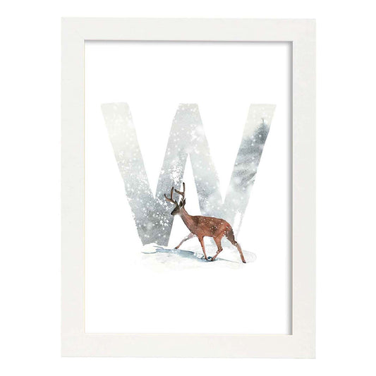Poster de letra W. Lámina estilo Invierno con imágenes del alfabeto.-Artwork-Nacnic-A4-Marco Blanco-Nacnic Estudio SL