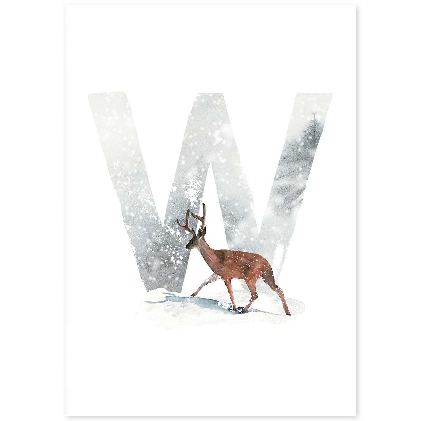 Poster de letra W. Lámina estilo Invierno con imágenes del alfabeto.-Artwork-Nacnic-A4-Sin marco-Nacnic Estudio SL