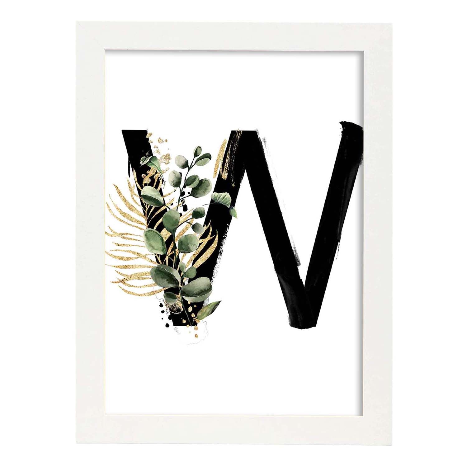 Poster de letra W. Lámina estilo Jungla Negra con imágenes del alfabeto.-Artwork-Nacnic-A3-Marco Blanco-Nacnic Estudio SL