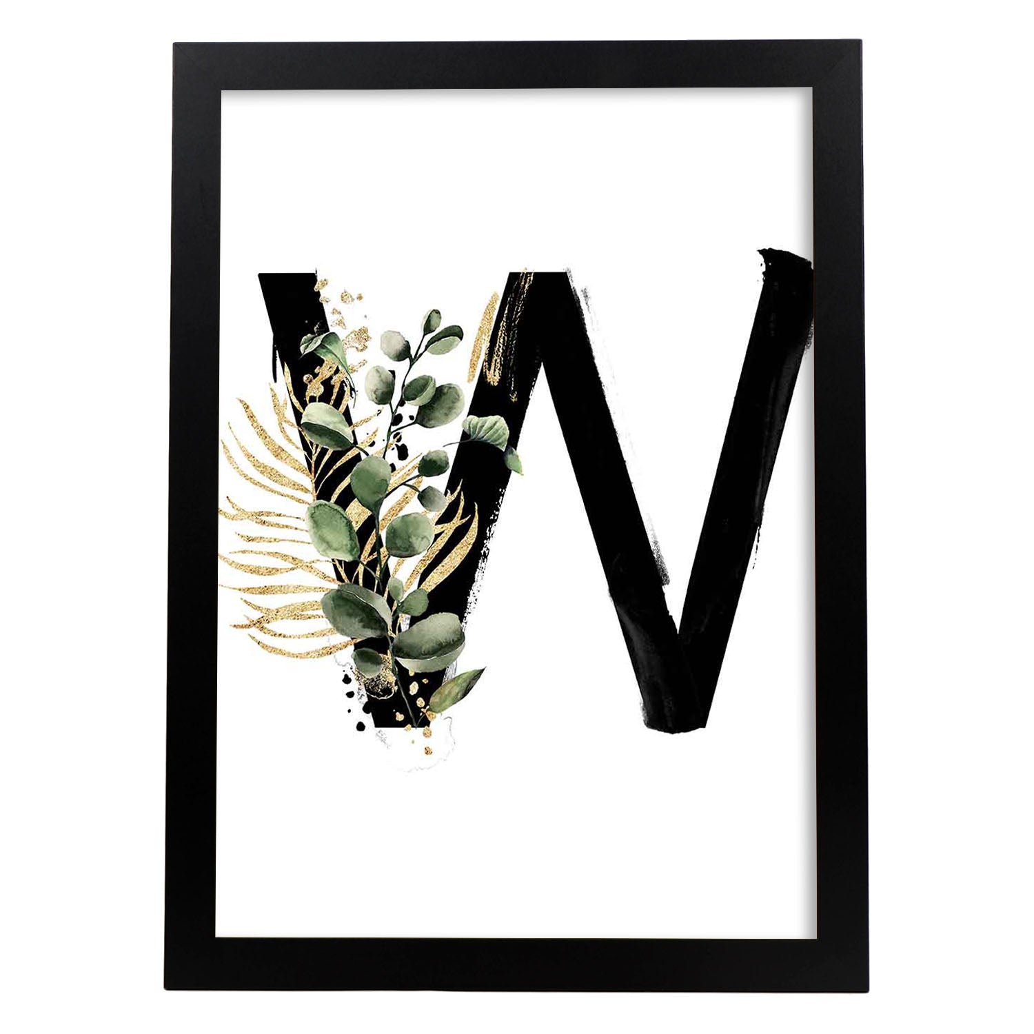 Poster de letra W. Lámina estilo Jungla Negra con imágenes del alfabeto.-Artwork-Nacnic-A3-Marco Negro-Nacnic Estudio SL