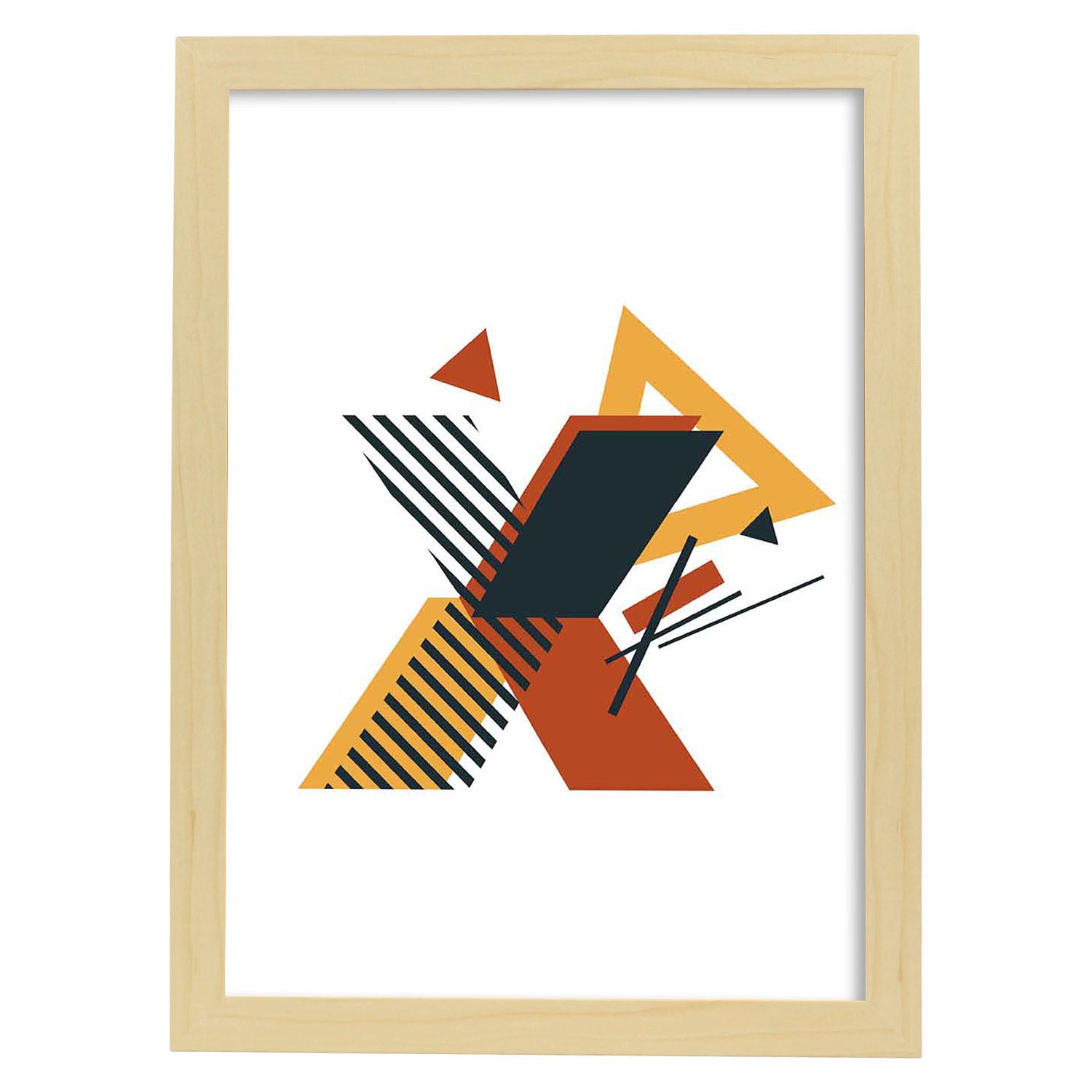 Poster de letra X. Lámina estilo Geometria con formas con imágenes del alfabeto.-Artwork-Nacnic-A4-Marco Madera clara-Nacnic Estudio SL