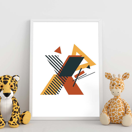 Poster de letra X. Lámina estilo Geometria con formas con imágenes del alfabeto.-Artwork-Nacnic-Nacnic Estudio SL