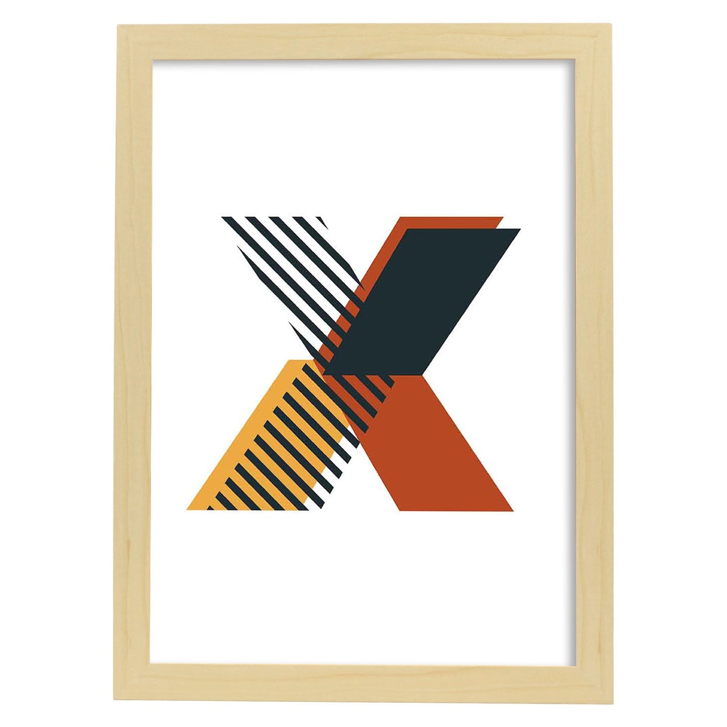 Poster de letra X. Lámina estilo Geometria con imágenes del alfabeto.-Artwork-Nacnic-A3-Marco Madera clara-Nacnic Estudio SL
