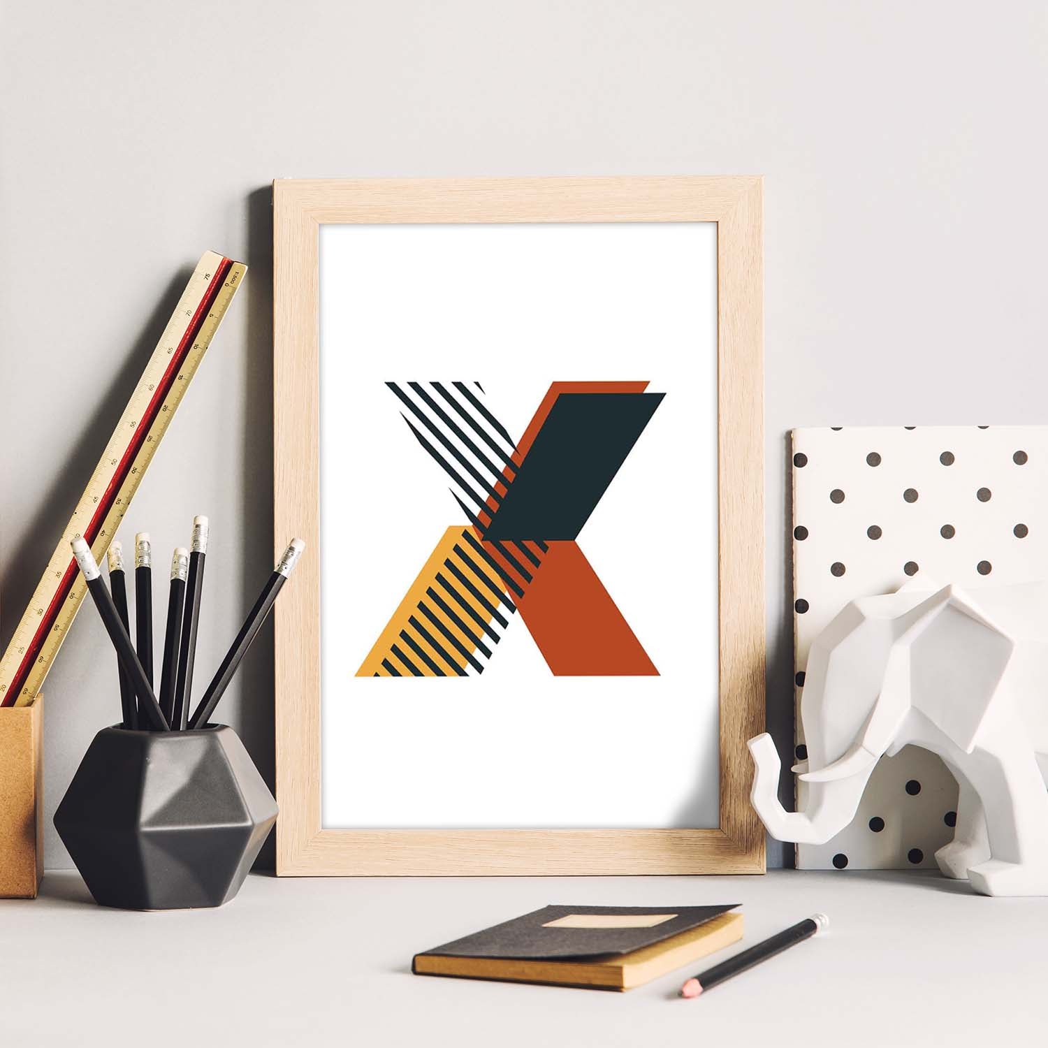 Poster de letra X. Lámina estilo Geometria con imágenes del alfabeto.-Artwork-Nacnic-Nacnic Estudio SL