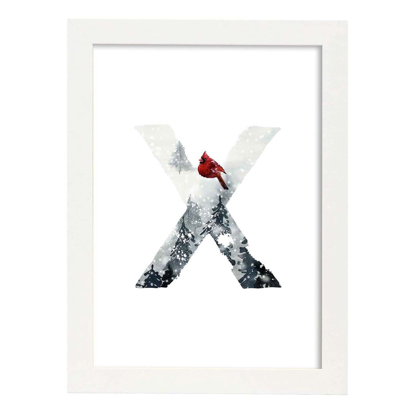 Poster de letra X. Lámina estilo Invierno con imágenes del alfabeto.-Artwork-Nacnic-A3-Marco Blanco-Nacnic Estudio SL