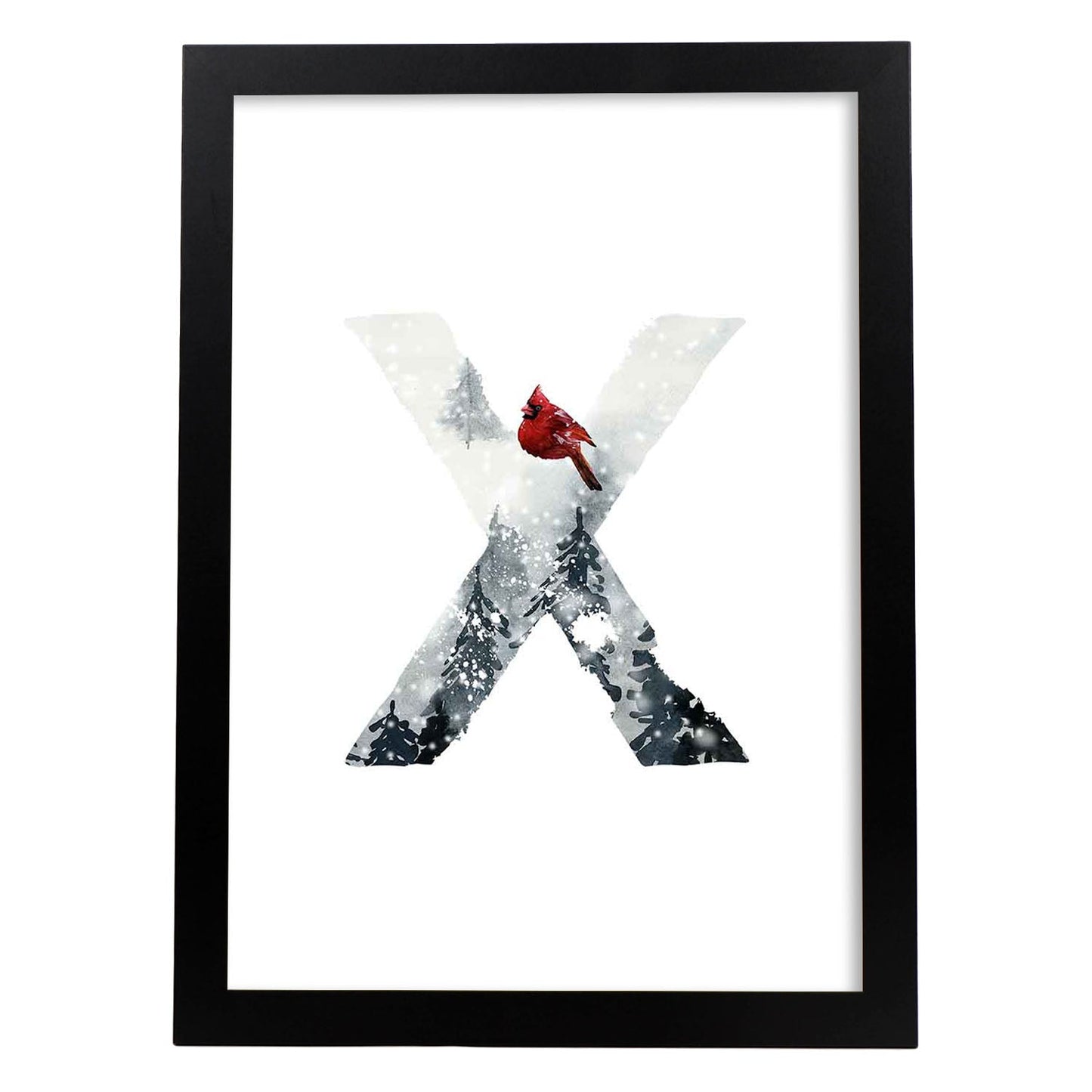 Poster de letra X. Lámina estilo Invierno con imágenes del alfabeto.-Artwork-Nacnic-A3-Marco Negro-Nacnic Estudio SL