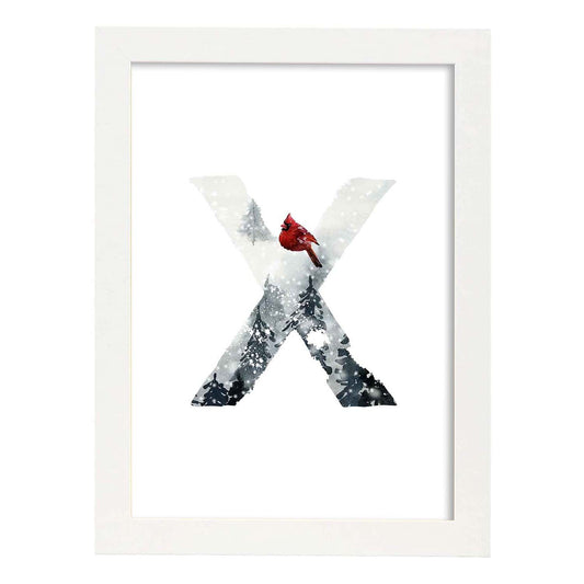 Poster de letra X. Lámina estilo Invierno con imágenes del alfabeto.-Artwork-Nacnic-A4-Marco Blanco-Nacnic Estudio SL