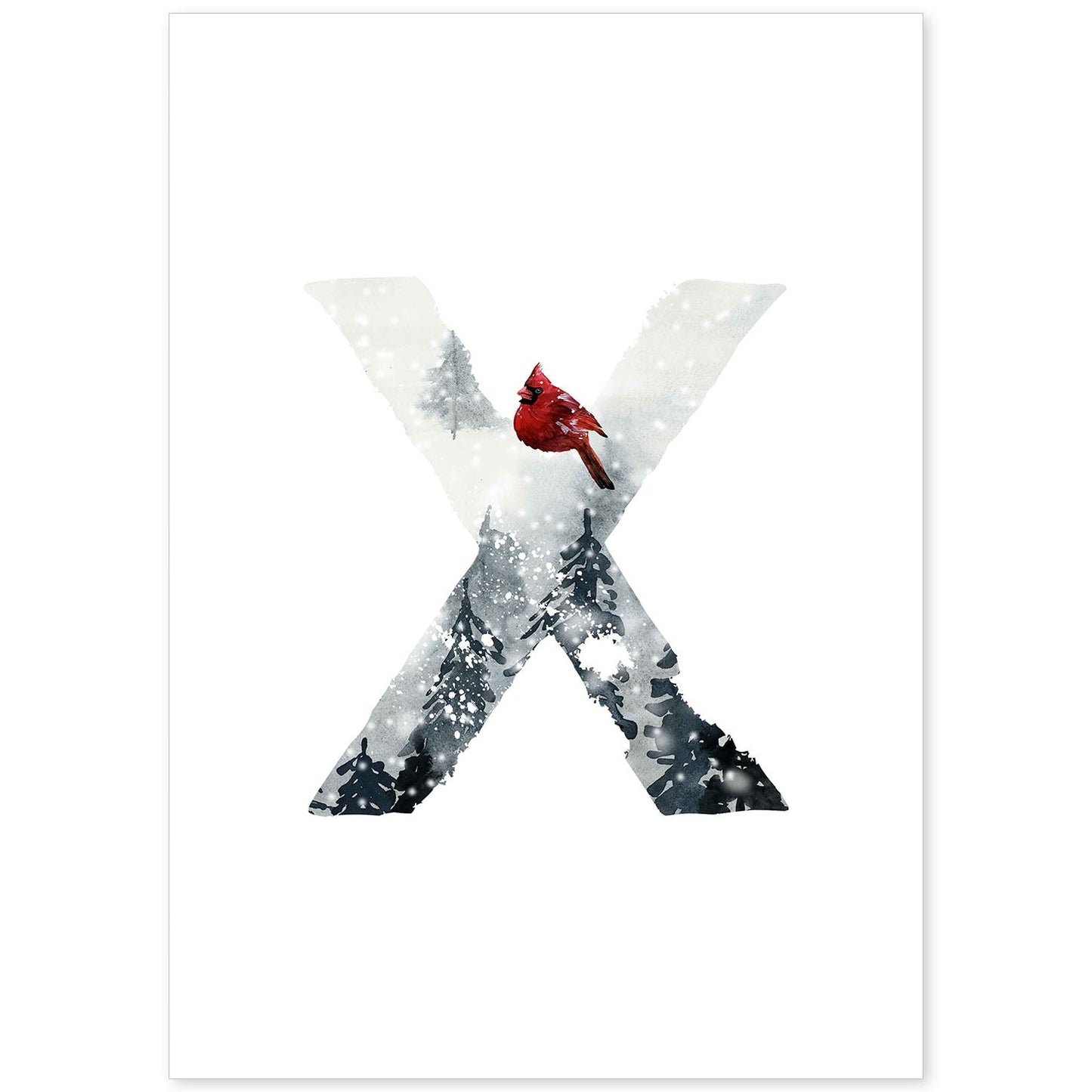 Poster de letra X. Lámina estilo Invierno con imágenes del alfabeto.-Artwork-Nacnic-A4-Sin marco-Nacnic Estudio SL